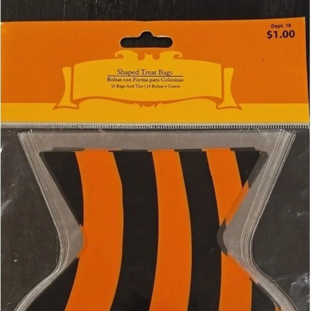 Halloween Shaped Treat Bags - Boo! Orange & Black Stripe - 15 Count Party Favors